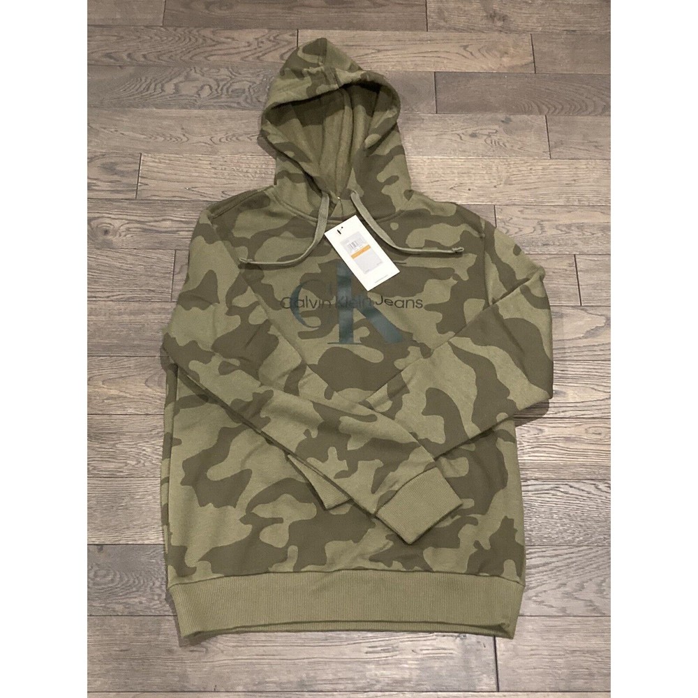NWT $80 - Calvin Klein Men's Small Green Camo Pullover Hoodie Dusty Olive Soft